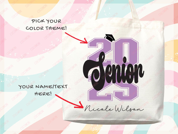 Custom Name Senior Tote Bag High School University Gift Graduation Bag for Her Personalized College Tote Campus School Bag Customized Gift