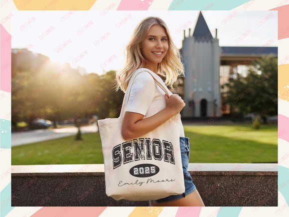 Custom Name Senior Tote Bag High School University Gift Graduation Bag for Her Personalized College Tote Campus School Bag Customized Gift