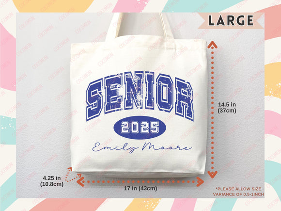 Custom Name Senior Tote Bag High School University Gift Graduation Bag for Her Personalized College Tote Campus School Bag Customized Gift