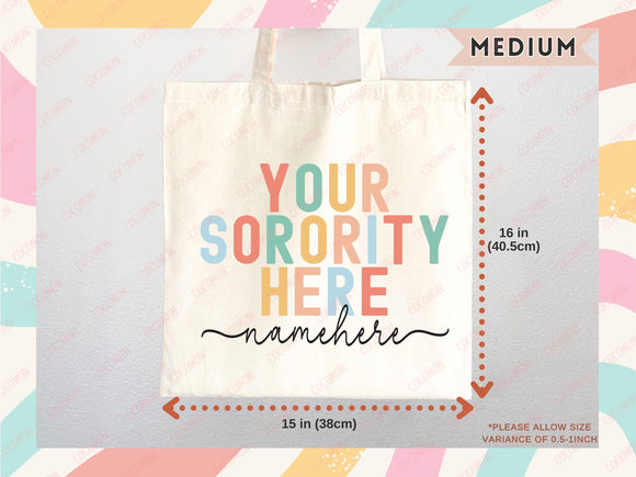 Custom Sorority Tote Bag Gift Rush Initiation Bid Day Big Little Gift Custom Name Sorority Gift College Tote Bag Personalized Gift For Her