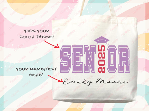 Custom Name Senior Tote Bag High School University Gift Graduation Bag for Her Personalized College Tote Campus School Bag Customized Gift