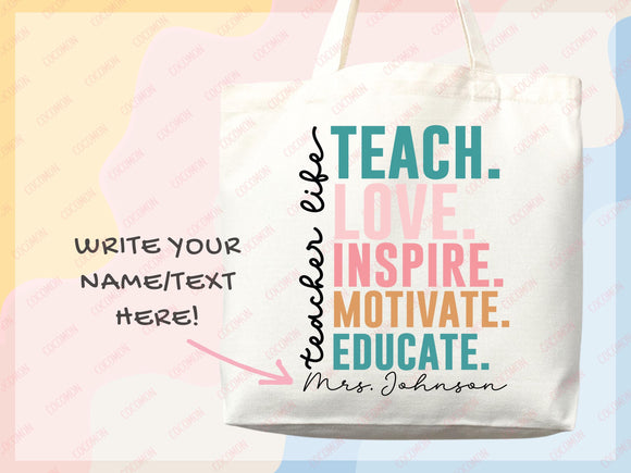 Teacher Appreciation Bag Gift Tote Bag Canvas Custom Teacher Gift Personalized School Bag Gifted Teacher Tote Reusable Bag School Campus Bag