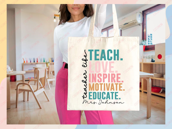 Teacher Appreciation Bag Gift Tote Bag Canvas Custom Teacher Gift Personalized School Bag Gifted Teacher Tote Reusable Bag School Campus Bag