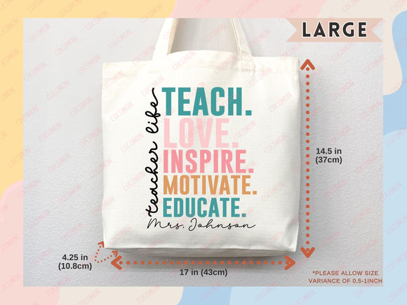 Teacher Appreciation Bag Gift Tote Bag Canvas Custom Teacher Gift Personalized School Bag Gifted Teacher Tote Reusable Bag School Campus Bag