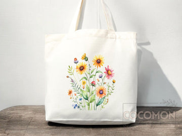 Floral Tote Bag flower tote canvas wildflower bag eco friendly bag aesthetic tote bag reusable bag gift for plant lover tote flower bag cute