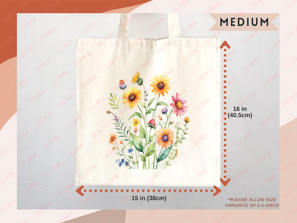 Floral Tote Bag flower tote canvas wildflower bag eco friendly bag aesthetic tote bag reusable bag gift for plant lover tote flower bag cute