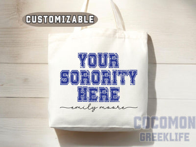 Custom Sorority Tote Bag Gift Rush Initiation Bid Day Big Little Gift Custom Name Sorority Gift College Tote Bag Personalized Gift For Her